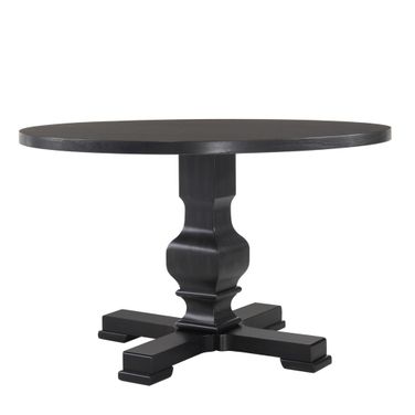 47 Inch Rounded Solid Wood Pedestal Base Dining Table In Black