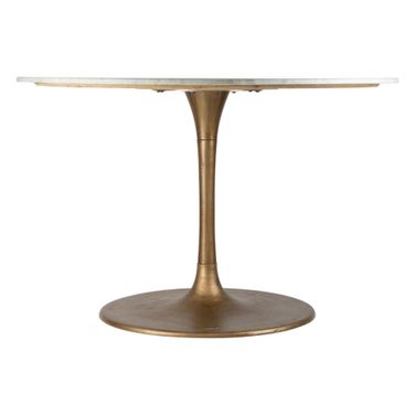 47 Inch Rounded Steel Pedestal Base Dining Table In White and Gold