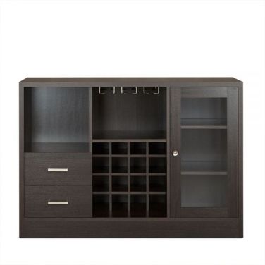 47 Inch Solid Wood Frame with Five Shelves and Two Drawers In Espresso