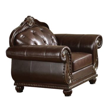 47 Inch Top Grain Leather Tufted Arm Chair In Espresso