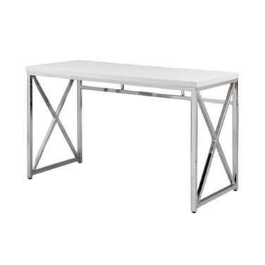 47 Inch Wood and Metal Computer Desk In White and Silver