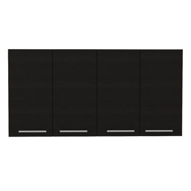 47 Inch Wood Wall Mounted Accent Cabinet with Four Doors In Black