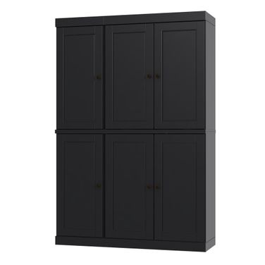 48.5 Inch Pantry Cabinet with Raised Panel Doors and Adjustable Shelves In Black