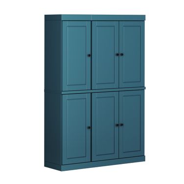 48.5 Inch Pantry Cabinet with Raised Panel Doors and Adjustable Shelves In Teal Blue