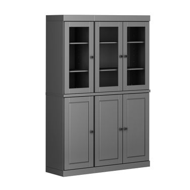 48.5 Inch Pantry China Cabinet with Raised Panel and Clear Glass Doors In Gray