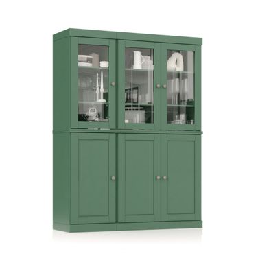 48.5 Inch Pantry China Cabinet with Raised Panel and Clear Glass Doors In Green