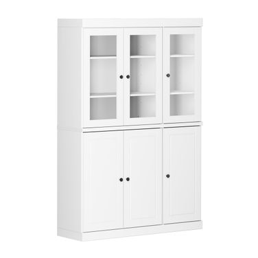 48.5 Inch Pantry China Cabinet with Raised Panel and Clear Glass Doors In White