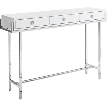 48 Inch Accent Table In Glossy White And Chrome Metal I 3297