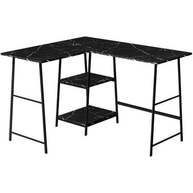 48 Inch Black Marble And Black Metal Corner Compter Desk