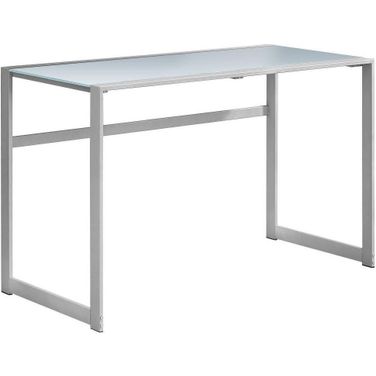 48 Inch Computer Desk In Silver Metal And White Tempered Glass