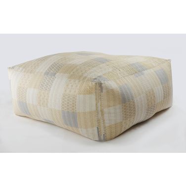48 Inch Cotton Patchwork Pouf Ottoman In Cream