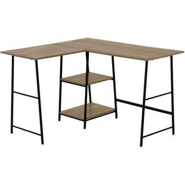 48 Inch Dark Taupe Top And Black Metal Corner Computer Desk
