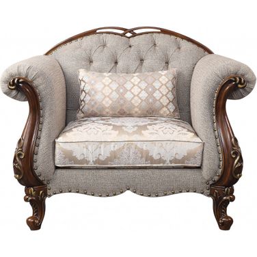 48 Inch Fabric Floral Arm Chair In Beige and Brown