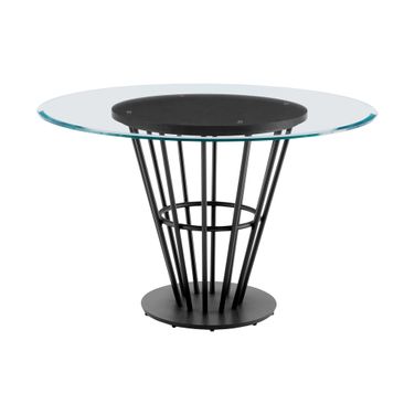 48 Inch Glass and Iron Pedestal Base Round Top Dining Table In Clear and Black