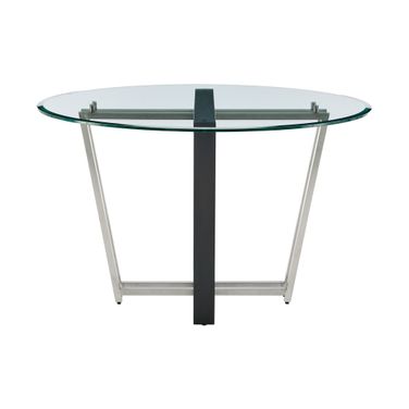48 Inch Glass and Iron Sled Base Round Top Dining Table In Clear and Black
