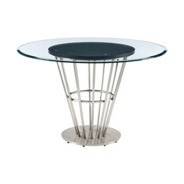 48 Inch Glass and Stainless Steel Pedestal Base Round Top Dining Table In Clear and Silver