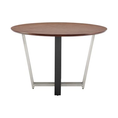 48 Inch Iron Sled Base Round Top Dining Table In Black and Brown