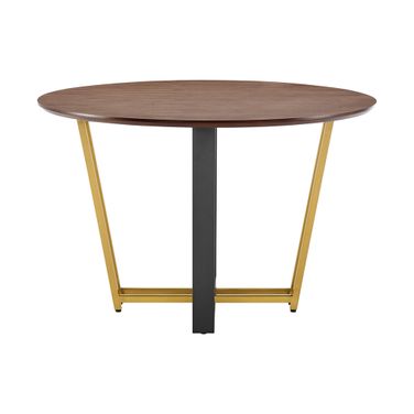 48 Inch Iron Sled Base Round Top Dining Table In Brown and Gold