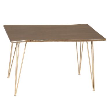 48 Inch Solid Wood and Iron Dining Table In Brown and Gold