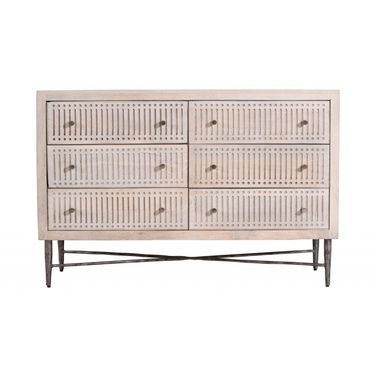 48 Inch Solid Wood Six Drawer Double Dresser In Brushed Ivory