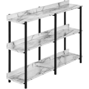 48 Inch White Marble And Black Metal Console