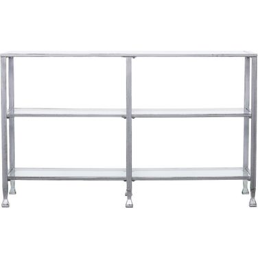 49 Inch Glass Distressed Frame Console Table with Shelves In Clear and Silver
