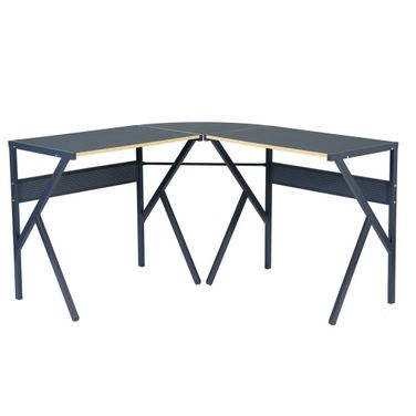 49 Inch Wood and Metal Corner H-Shape Computer Desk In Black