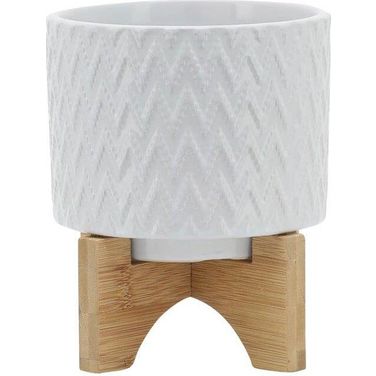 5 Inch Chevron Planter With Stand In White