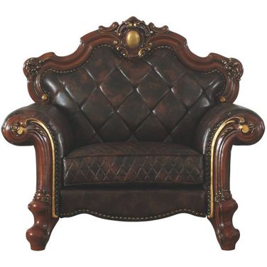 50 Inch Faux Leather Tufted Chesterfield Chair and Toss Pillow In Chocolate