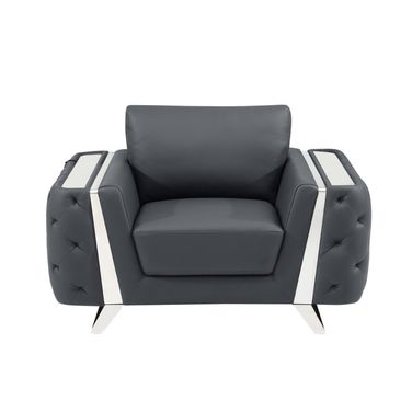 50 Inch Faux Leather Tufted Club Chair In Dark Gray and Silver