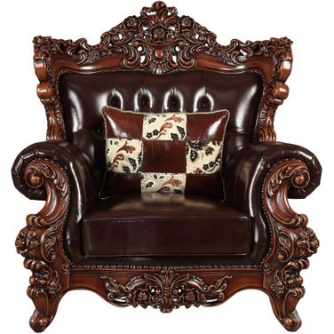 50 Inch Faux Leather Tufted Wingback Chair and Toss Pillow In Espresso