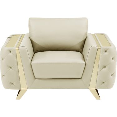 50 Inch Genuine Leather Tufted Club Chair In Gold and Beige
