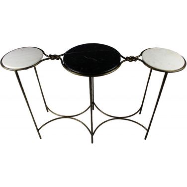 50 Inch Genuine Marble Round Six Leg Console Table In Black White and Gold