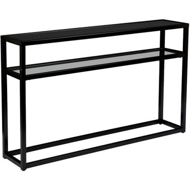 50 Inch Glass Frame Console Table with Shelves In Black