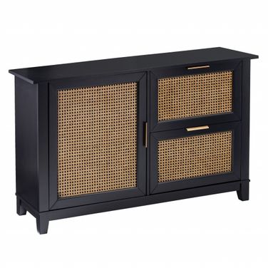 50 Inch Solid Wood Two Drawer Sideboard In Black