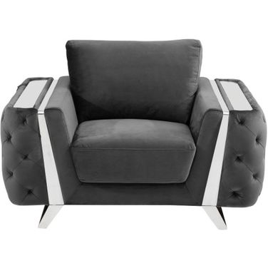 50 Inch Velvet Tufted Club Chair In Dark Gray and Silver