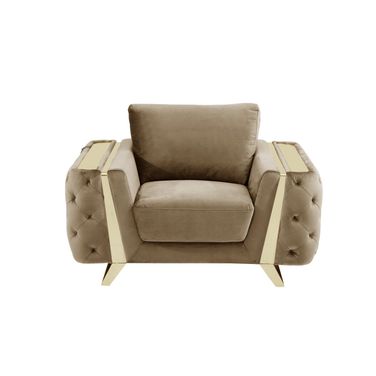 50 Inch Velvet Tufted Club Chair In Gold and Beige