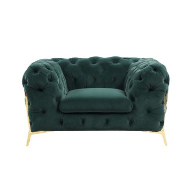 50 Inch Velvet Tufted Club Chair In Gold and Green