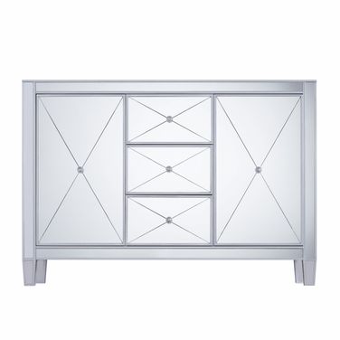 50 Inch Wood and Glass Three Drawer Credenza with Two Doors In Silver