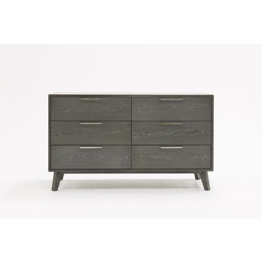 51 Inch Solid Wood Six Drawer Double Dresser In Grey Wash