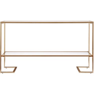 52 Inch Glass Mirrored Sled Console Table with Shelves In Clear and Gold