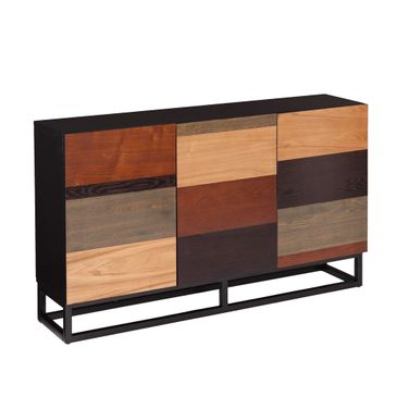 52 Inch Patch Three Door Sideboard Cabinet In Brown Gray and Black