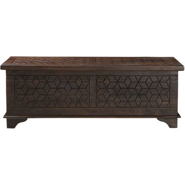 52 Inch Solid Wood Geometric Storage Ottoman In Brown