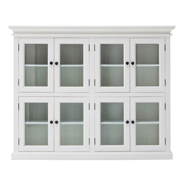 52 Inch Wood and Glass Two Level Storage Cabinet In White