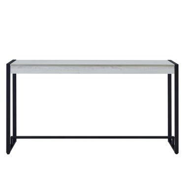 54 Inch Distressed Sled Console Table In White and Black