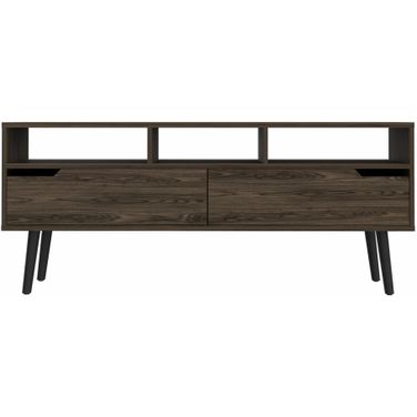 54 Inch Enclosed and Open Storage TV Stand In Dark Brown Walnut