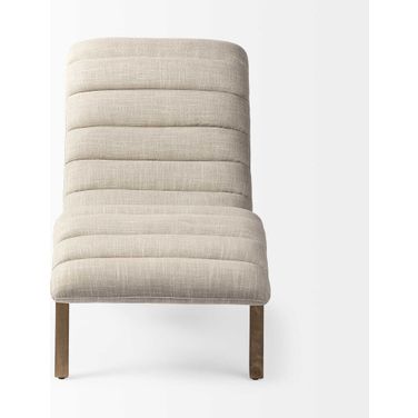 54 Inch Fabric Tufted Lounge Chair In Brown and Cream
