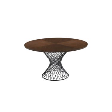 54 Inch Rounded Solid Manufactured Wood and Iron Pedestal Base Dining Table In Black and Brown
