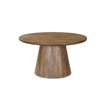54 Inch Solid Wood Pedestal Base Round Top Dining Table In Brown