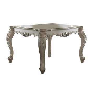 55 Inch Solid Wood and Solid Manufactured Wood Dining Table In Antiqued White